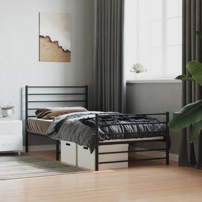 vidaXL Metal Bed Frame with Headboard and Footboard Black 39.4"x74.8" Twin