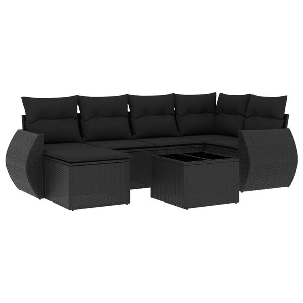 vidaXL Garden Sofa Set Black PE rattan, powder-coated steel, tempered glass