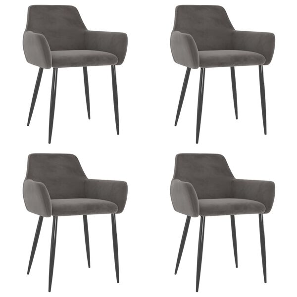 vidaXL Dining Chair Set of 4 Dark Grey Velvet (100% polyester), metal