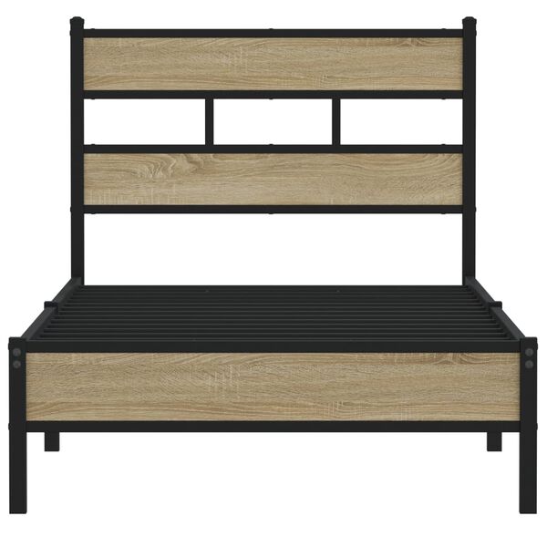 vidaXL Bed Frame Sonoma Oak Steel, Engineered Wood Twin Bed Frame