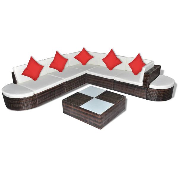 vidaXL Patio Furniture Set Set of 8 Brown Poly Rattan Large Modular