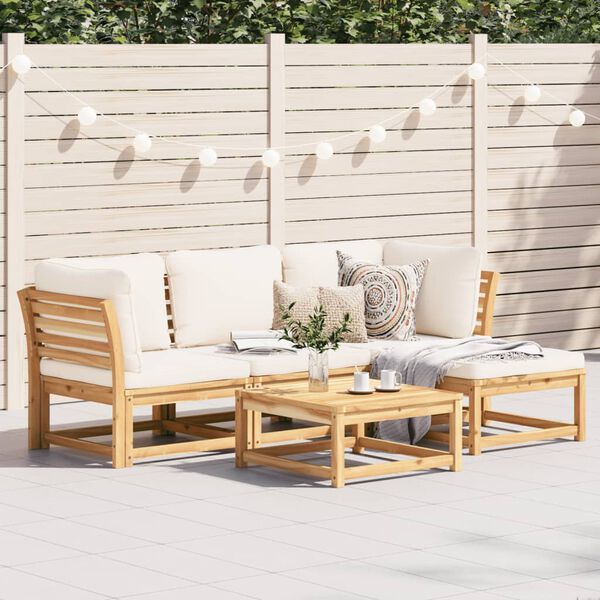 vidaXL Garden Lounge Set Solid acacia wood, Cream white cushions