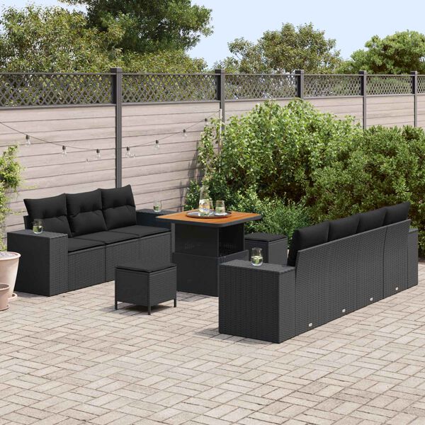 vidaXL Garden Sofa Set with Pillow 10 pcs Black Synthetic: Poly Rattan