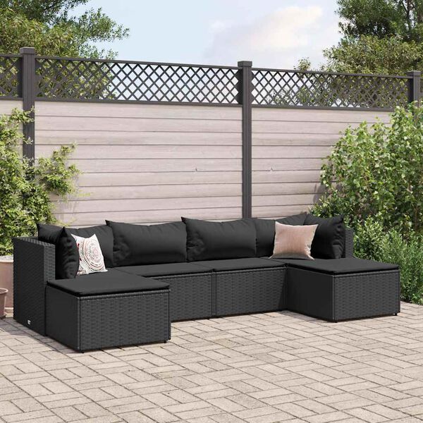 vidaXL Patio Lounge Set Black PE Rattan, Powder-Coated Steel, Polyester