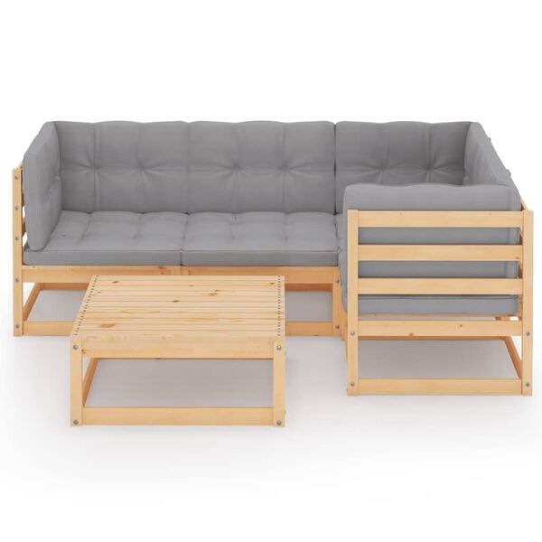 vidaXL Garden Lounge Set Grey and Natural Wood