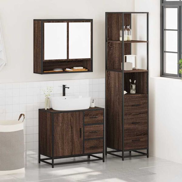 vidaXL Bathroom Furniture Set Brown Oak Engineered wood, Metal Medium