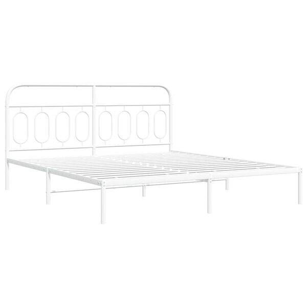 vidaXL Bed Frame White Steel Full Bed Frame Rectangular Modern