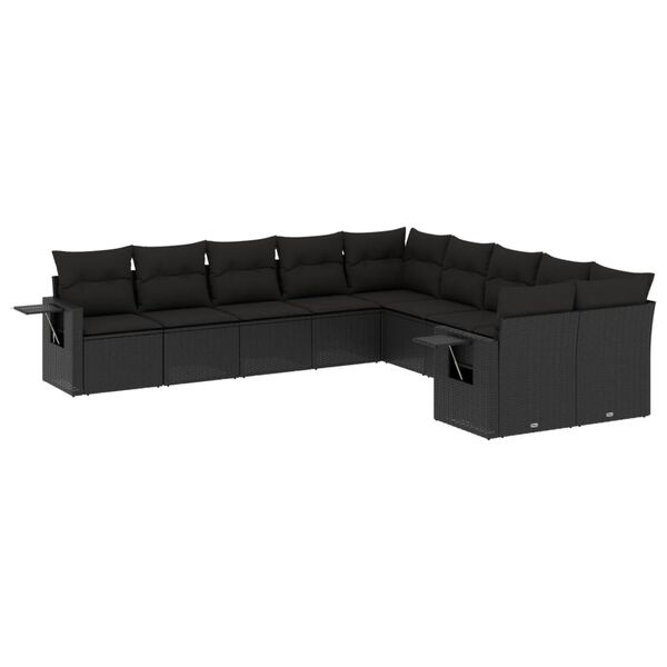 vidaXL Garden Sofa Set Black PE Rattan, Powder-Coated Steel Large