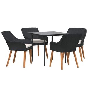 vidaXL Garden Dining Set with Cushion 5 pcs Black Poly Rattan