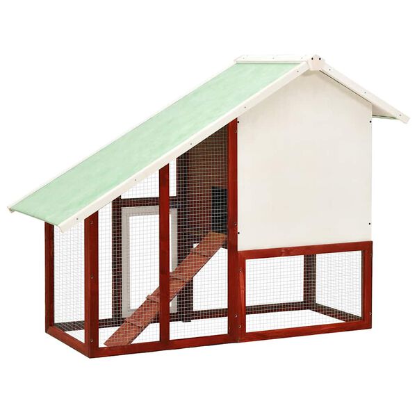 vidaXL Rabbit Hutch Red and White Solid firwood, plywood, steel wire Large