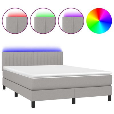 vidaXL Box Spring Bed with Mattress&LED Light Gray Full Fabric