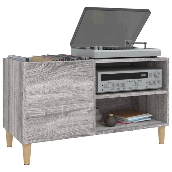 vidaXL Record Cabinet Grey Sonoma Engineered wood, Solid eucalyptus wood