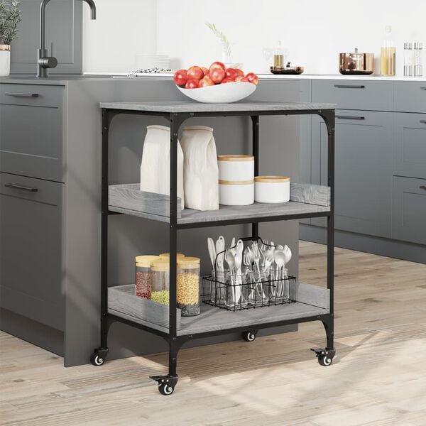 vidaXL Kitchen Trolley Gray Sonoma 23.6"x16.1"x31.7" Engineered Wood