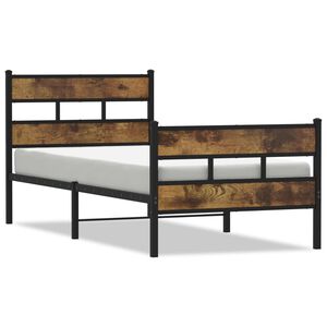 vidaXL Bed Frame Black, Smoked Oak Iron, Engineered Wood Small Single