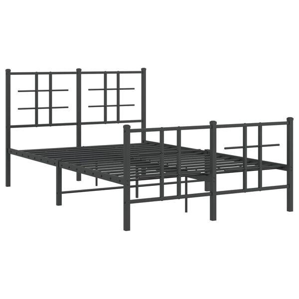 vidaXL Bed Frame Black Powder-coated Steel Small Double Bed Frame