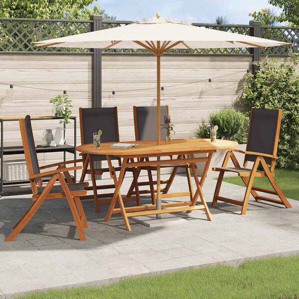vidaXL Garden Chair Set of 4 Black Solid Acacia wood Standard Foldable