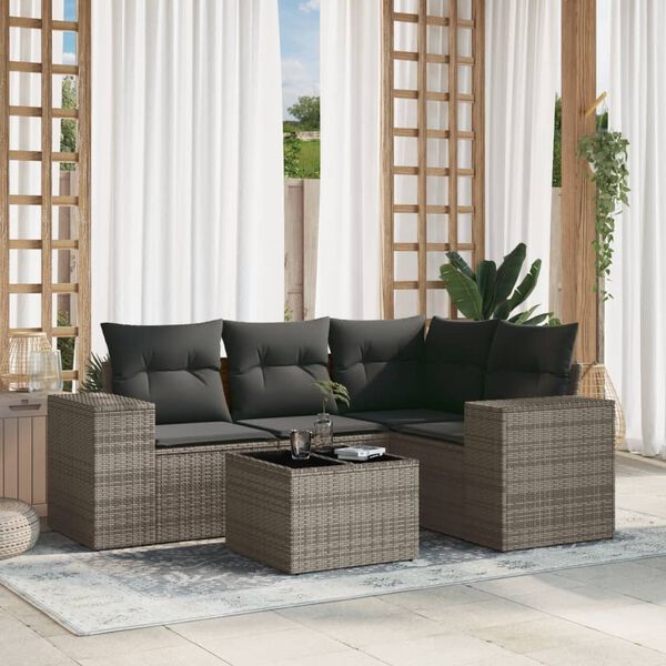 vidaXL Patio Sofa Set Gray PE rattan Large Adjustable Feet