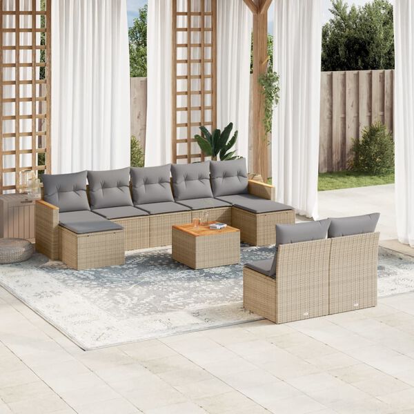 vidaXL Garden Sofa Set Beige PE Rattan Extra Large Adjustable Feet