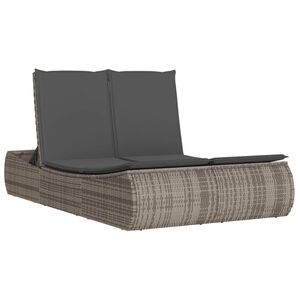 vidaXL Double Sun Lounger with Cushions Grey Poly Rattan