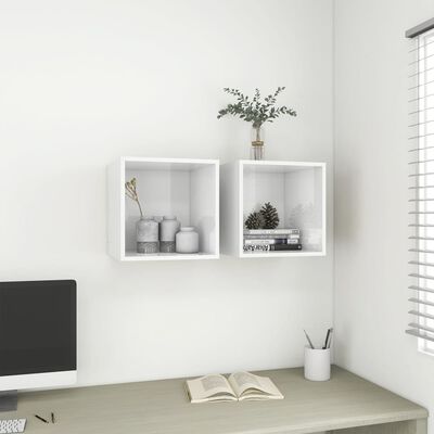 vidaXL Wall Cabinets 2 pcs High Gloss White 14.6"x14.6"x14.6" Engineered Wood