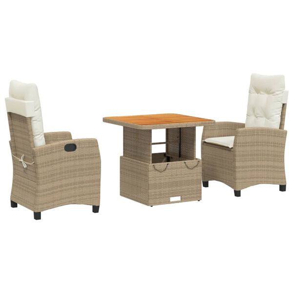 vidaXL Garden Dining Set Beige PE Rattan Medium Adjustable Feet