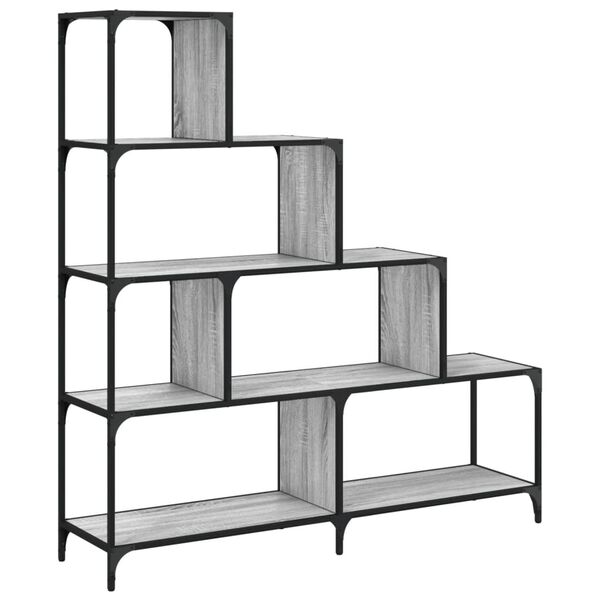 vidaXL Bookcase Grey Sonoma Engineered Wood, Powder-Coated Steel Medium