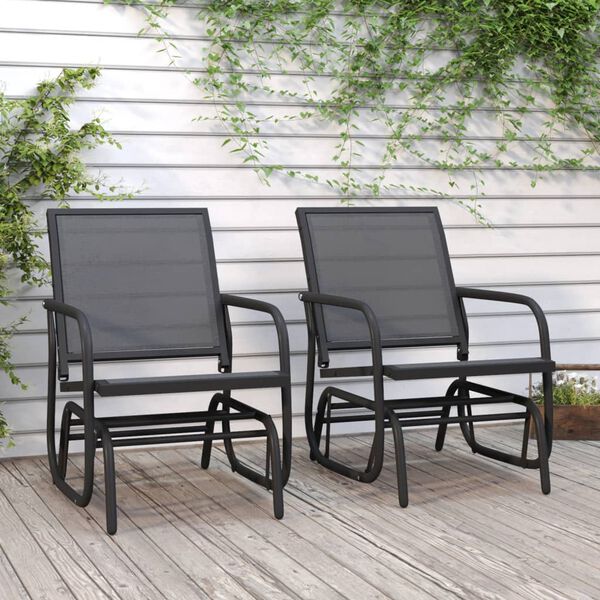 vidaXL Garden Glider Chair Set of 2 Black Textilene, Steel Medium