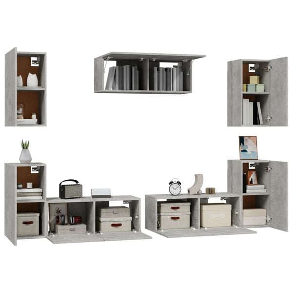 vidaXL 7 Piece TV Stand Set Concrete Gray Engineered Wood