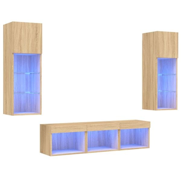 vidaXL TV Wall Unit Set of 5 Sonoma Oak Engineered Wood, Glass Medium