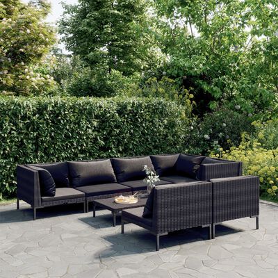 vidaXL 8 Piece Patio Lounge Set with Cushions Poly Rattan Dark Gray