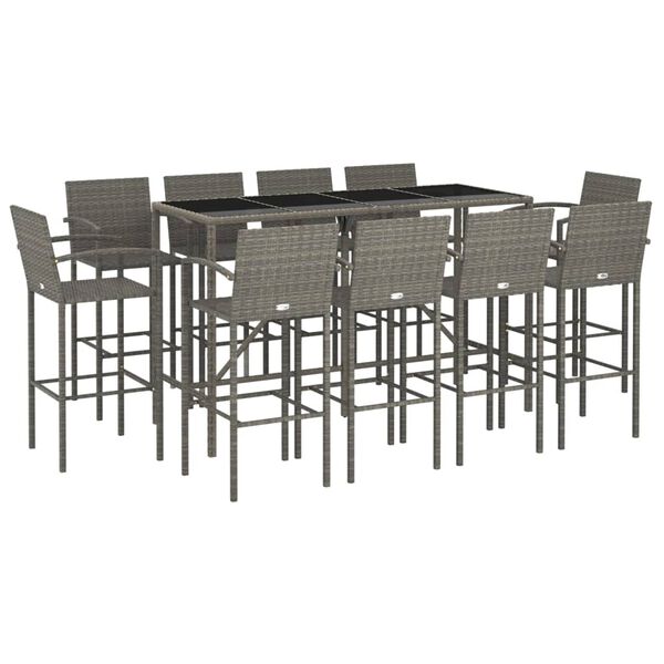 vidaXL Garden Bar Set Grey PE Rattan Large Footrest Garden Bar Set