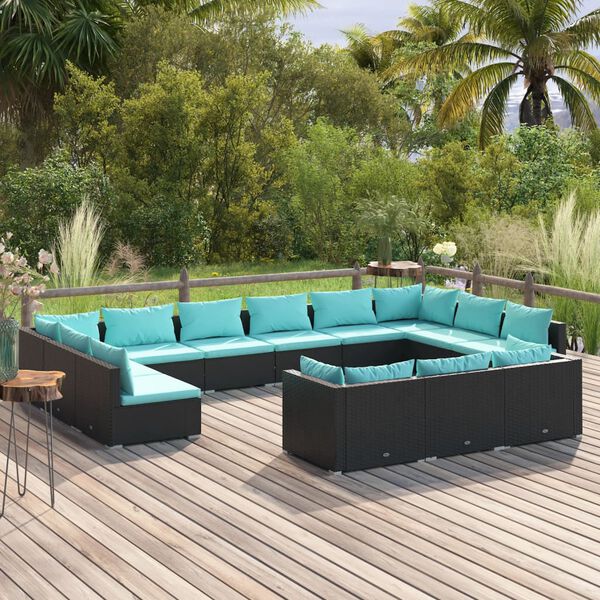 vidaXL Garden Lounge Set Black and Water Blue