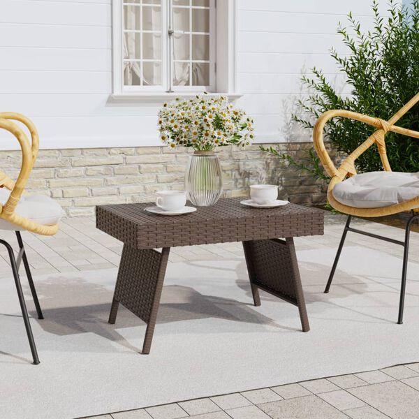 vidaXL Side Table Brown PE rattan, Powder-coated steel Compact Foldable