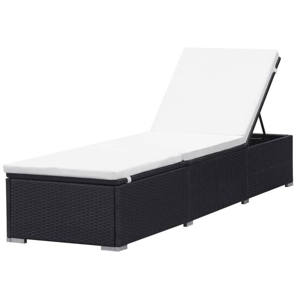 vidaXL Sunlounger Black and cream white PE rattan and powder-coated steel