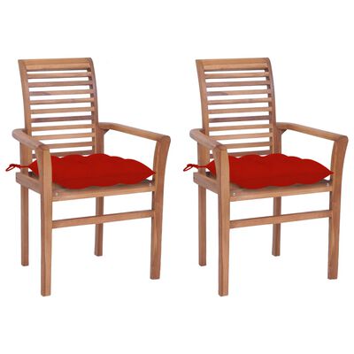 vidaXL Dining Chairs 2 pcs with Red Cushions Solid Teak Wood