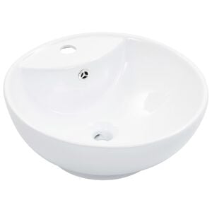 vidaXL Wash Basin with Overflow 18.3x7.1" Ceramic White
