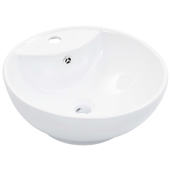 vidaXL Wash Basin with Overflow 18.3x7.1" Ceramic White