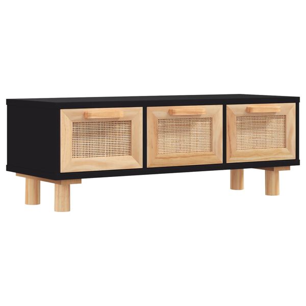 vidaXL Coffee Table Black Engineered wood, solid pine, natural rattan