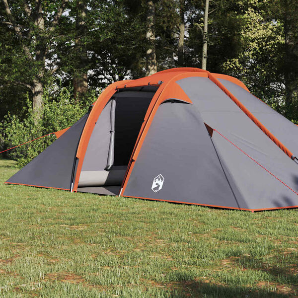 vidaXL Tunnel tent Grey and Orange 200.79 x 94.49 x 61.42 in Taffeta