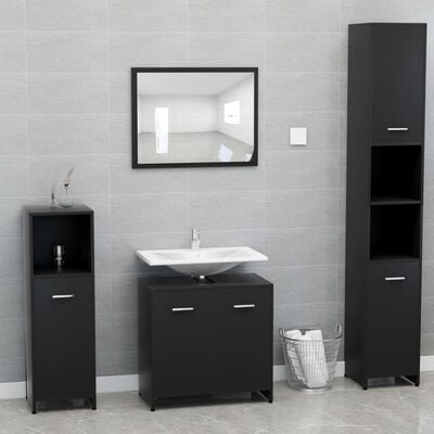 vidaXL Bathroom Cabinet Black 23.6"x13"x24" Engineered Wood