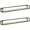 vidaXL Wall Shelf Set of 2 Natural Mango Wood and Black