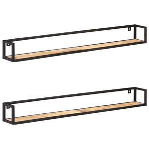 vidaXL Wall Shelf Set of 2 Natural Mango Wood and Black