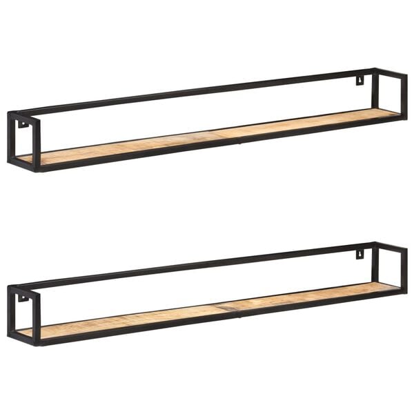 vidaXL Wall Shelf Set of 2 Natural Mango Wood and Black