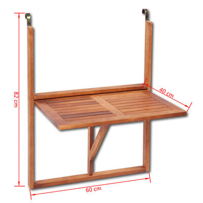 vidaXL Hanging Balcony Table 23.6"x16.5"x32.2" Solid Acacia Wood