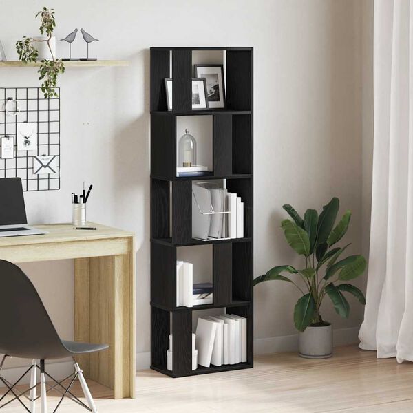 vidaXL Book Cabinet Black oak Engineered wood Tall Book Cabinet