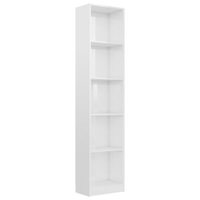 vidaXL 5-Tier Book Cabinet High Gloss White 15.7"x9.4"x68.9" Engineered Wood