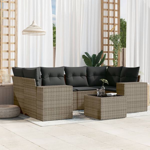 vidaXL Garden Sofa Set Grey PE rattan, powder-coated steel, tempered glass
