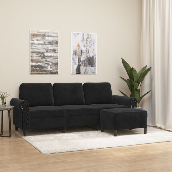 vidaXL 3-seater Sofa With Footstool Black