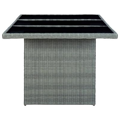 vidaXL Patio Table Light Gray Poly Rattan and Tempered Glass