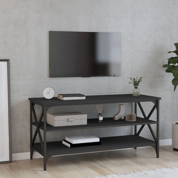 vidaXL TV Cabinet Black Engineered wood, iron TV Cabinet Rectangular